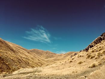 Scenic view of desert against blue sky