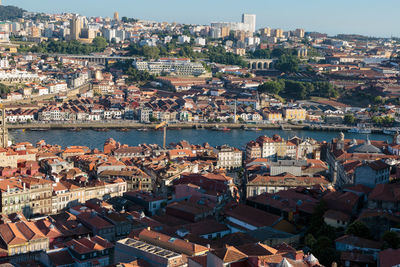 High angle view of buildings in city