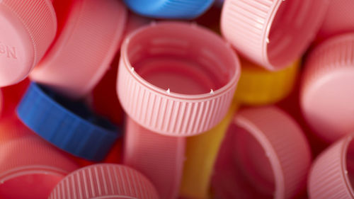 Full frame shot of multi colored bottle lids