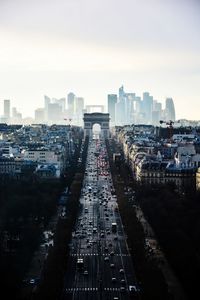 High angle view of buildings against sky in city