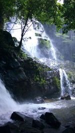 View of waterfall in forest