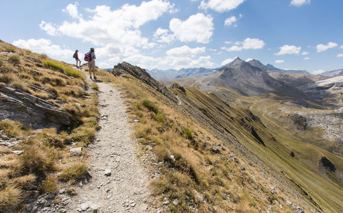 Hiking on the peaks of the vanoise massif in the alps in summer