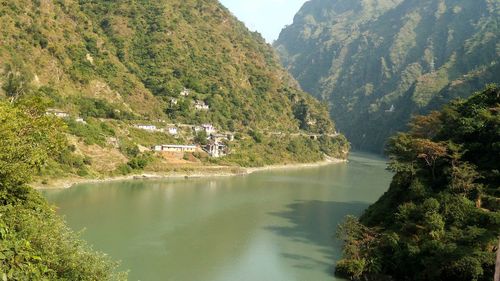 High angle view of lake amidst trees