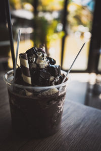 Close-up of ice cream on table