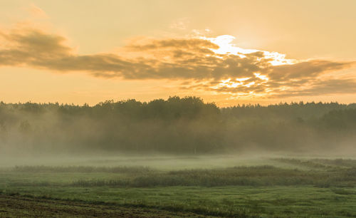 Scenic view of field against sky during sunset