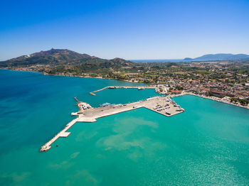 Aerial view of harbor at sea