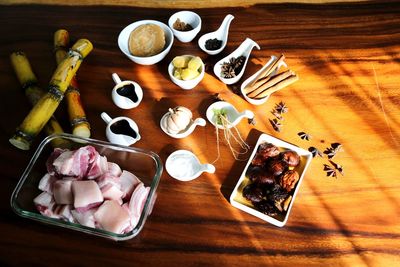 High angle view of ice cream in bowl on table