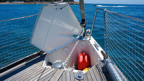 High angle view of sailboat in sea against sky