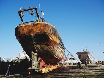 Abandoned ship against sky