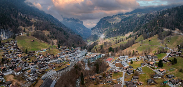 High angle view of townscape against sky