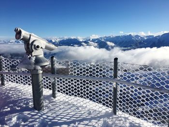 Scenic view of snow covered mountains against sky