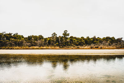 Scenic view of lake against clear sky