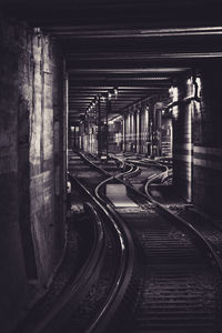 View of railroad tracks at night