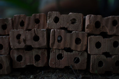 Close-up of bricks on field