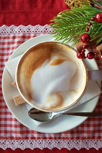 High angle view of coffee on table