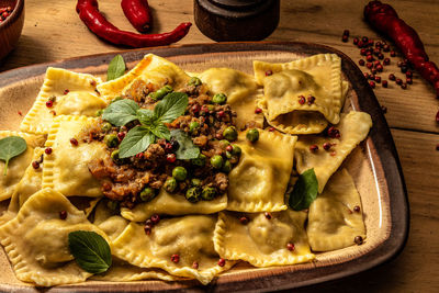 Close-up of italian pasta on table