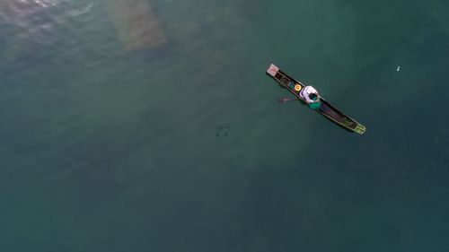 High angle view of boat in lake