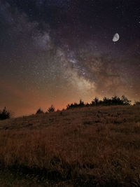 Scenic view of field against sky at night