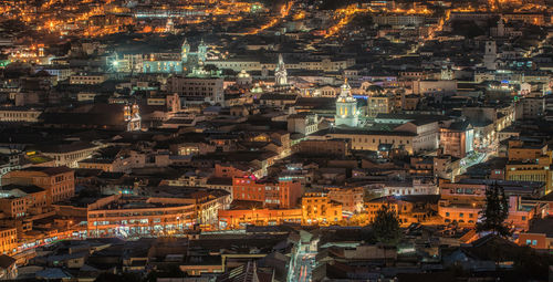 Aerial view of city at night