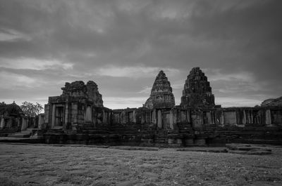 Black and white landscape of phimai historical park. landmark of nakhon ratchasima, thailand. 