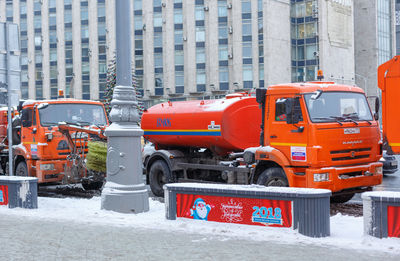 Traffic on road in city during winter