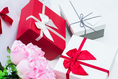 High angle view of christmas decoration in box