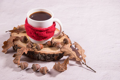 Close-up of coffee cup on table