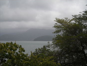 Scenic view of cloudy sky over mountains