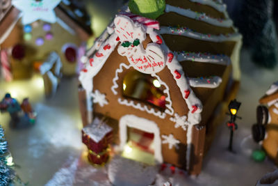 Close-up of christmas decorations on table