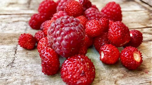 Close-up of strawberries on table