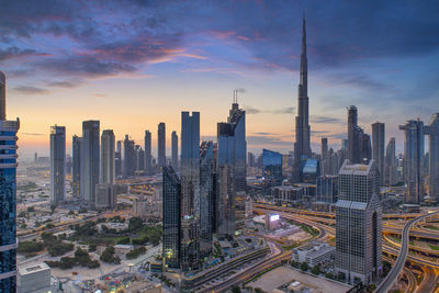 Aerial view of shaikh zayed road dubai early morning