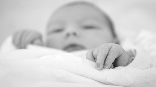 Close-up of baby girl with hands