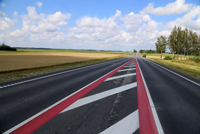 Surface level of road along countryside landscape