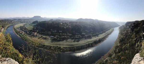 Panoramic view of mountain range against sky