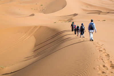 Tourists walking in desert