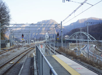 Railroad station platform against sky