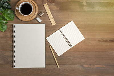 High angle view of coffee cup on table