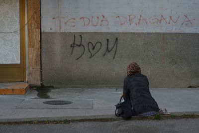 Close-up of text on wall