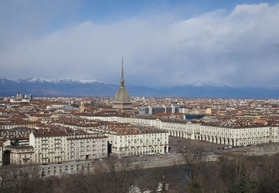 High angle view of buildings in city