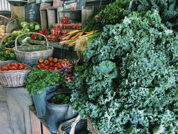 Various vegetables for sale on market stall