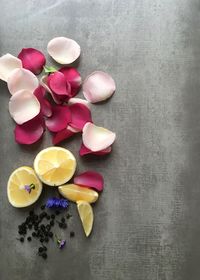 Directly above shot of purple flowers on table