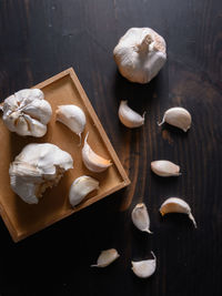 High angle view of mushrooms on table