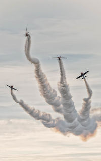 Airplane flying against sky during airshow