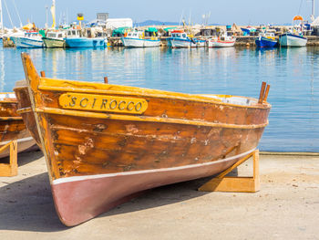 Boat moored on beach