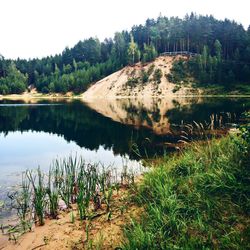 Scenic view of lake and trees against sky