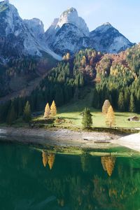 View of a lake with mountain range in the background