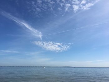 Scenic view of sea against blue sky