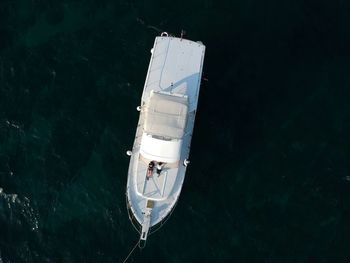 Drone view of yacht sailing in sea