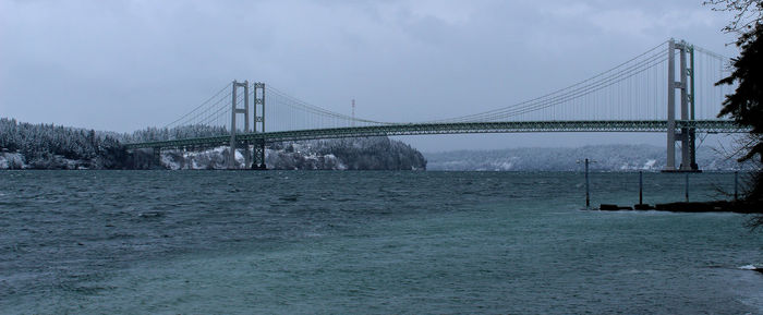 Suspension bridge over river