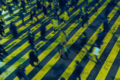 High angle view of yellow zebra crossing on street